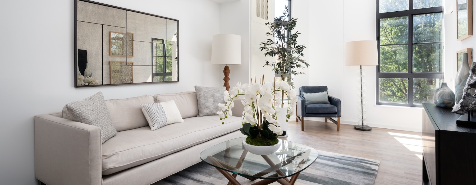 a living room with a couch and a coffee table